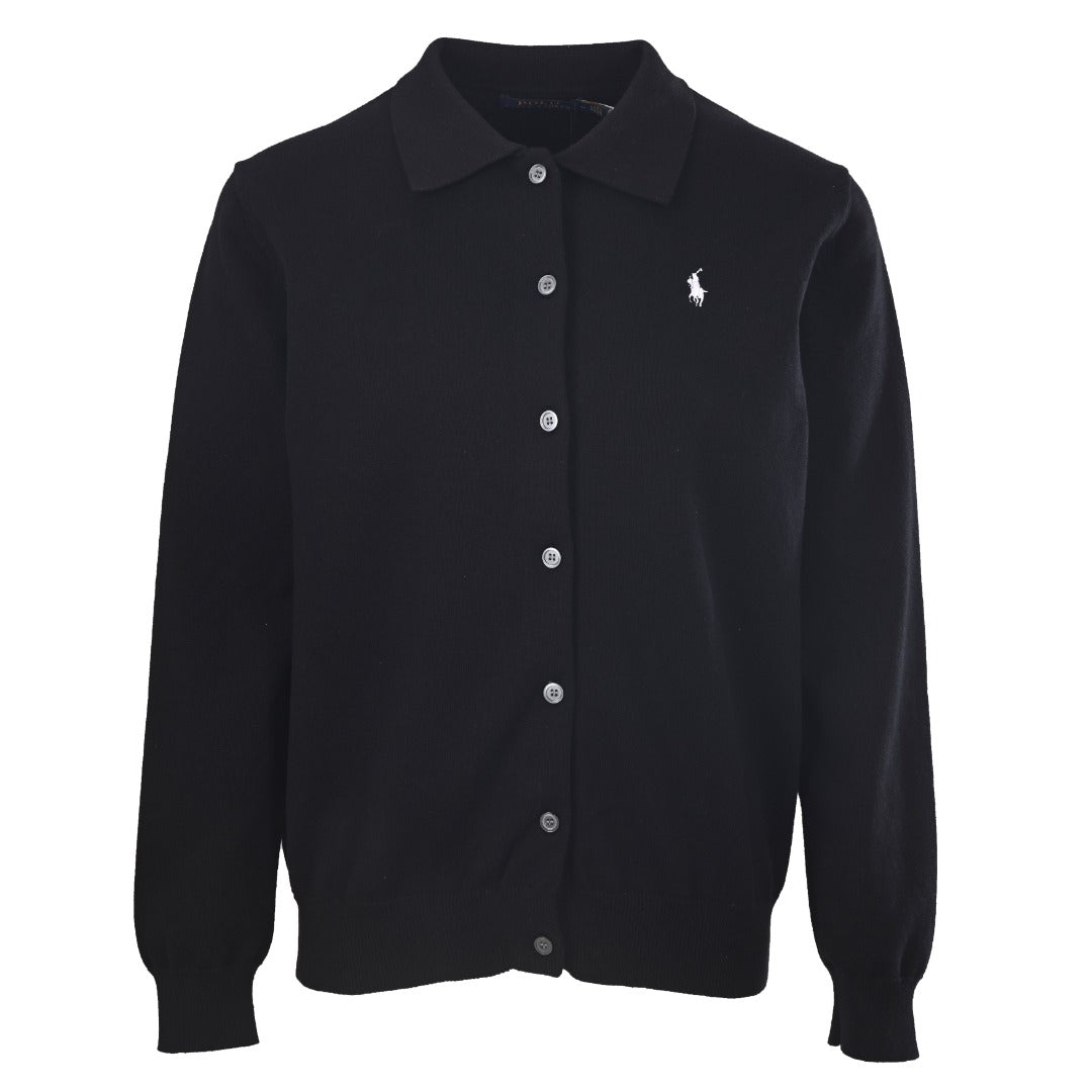 Polo Collar Buttoned Cardigan Black