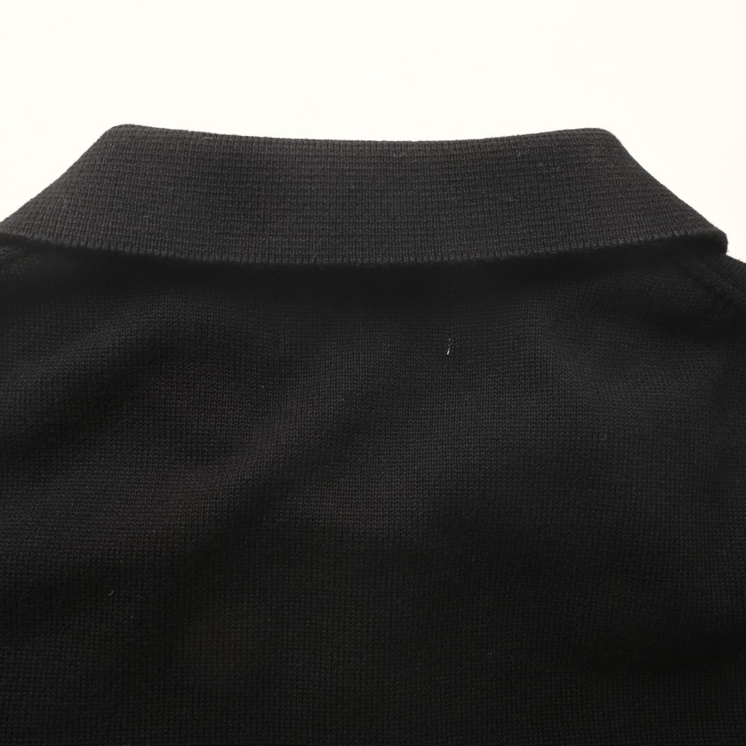 Polo Collar Buttoned Cardigan Black