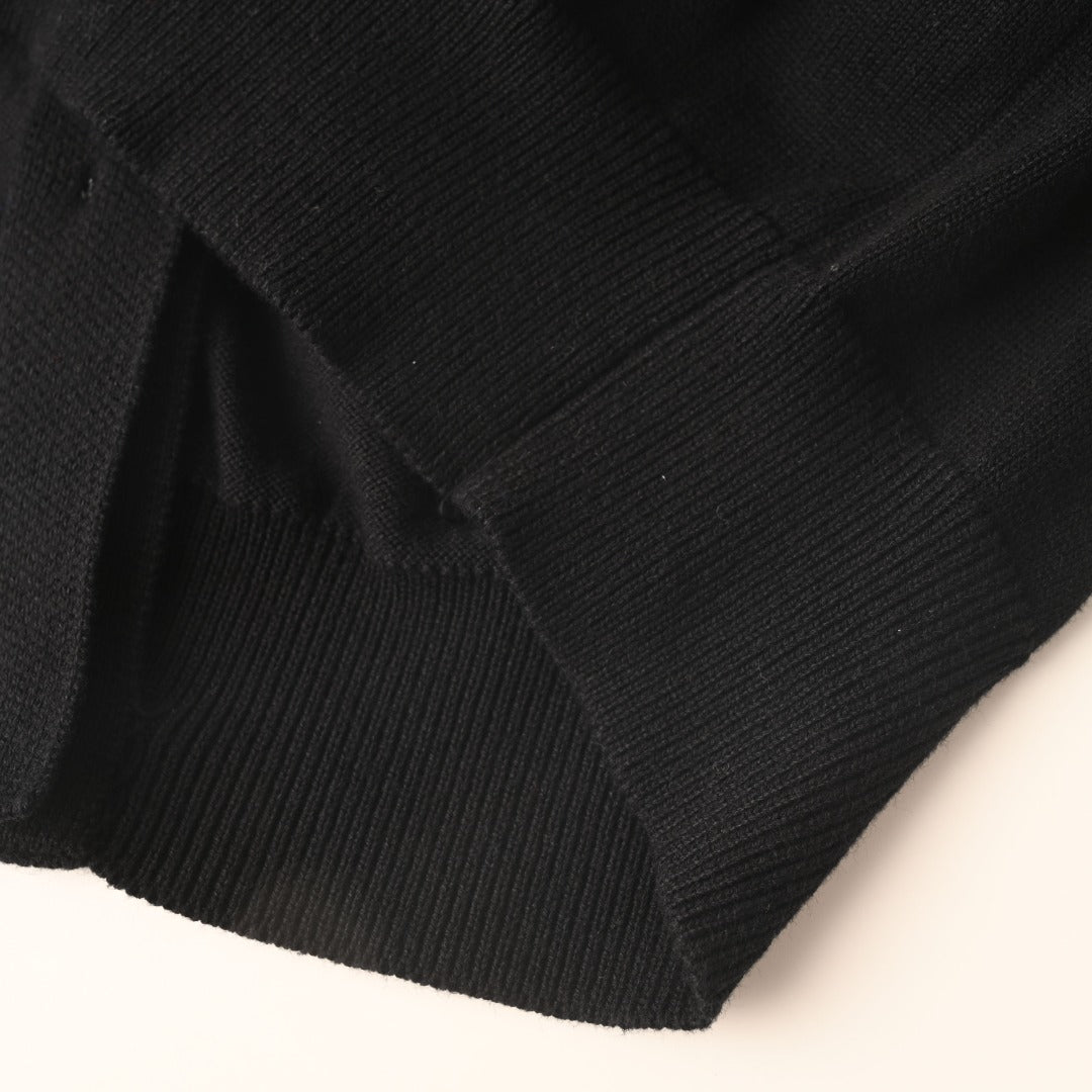 Polo Collar Buttoned Cardigan Black