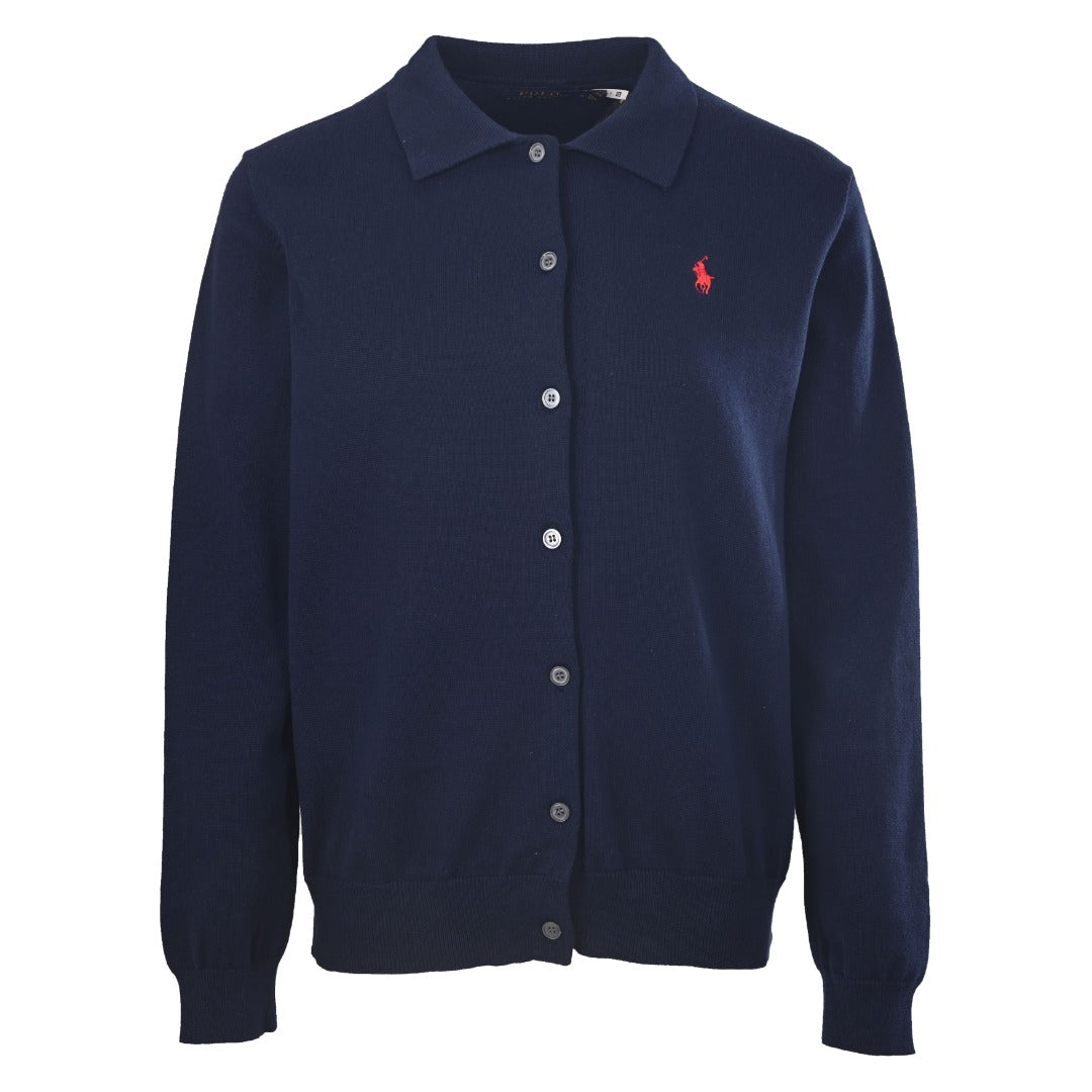 Polo Collar Cardigan Navy Blue
