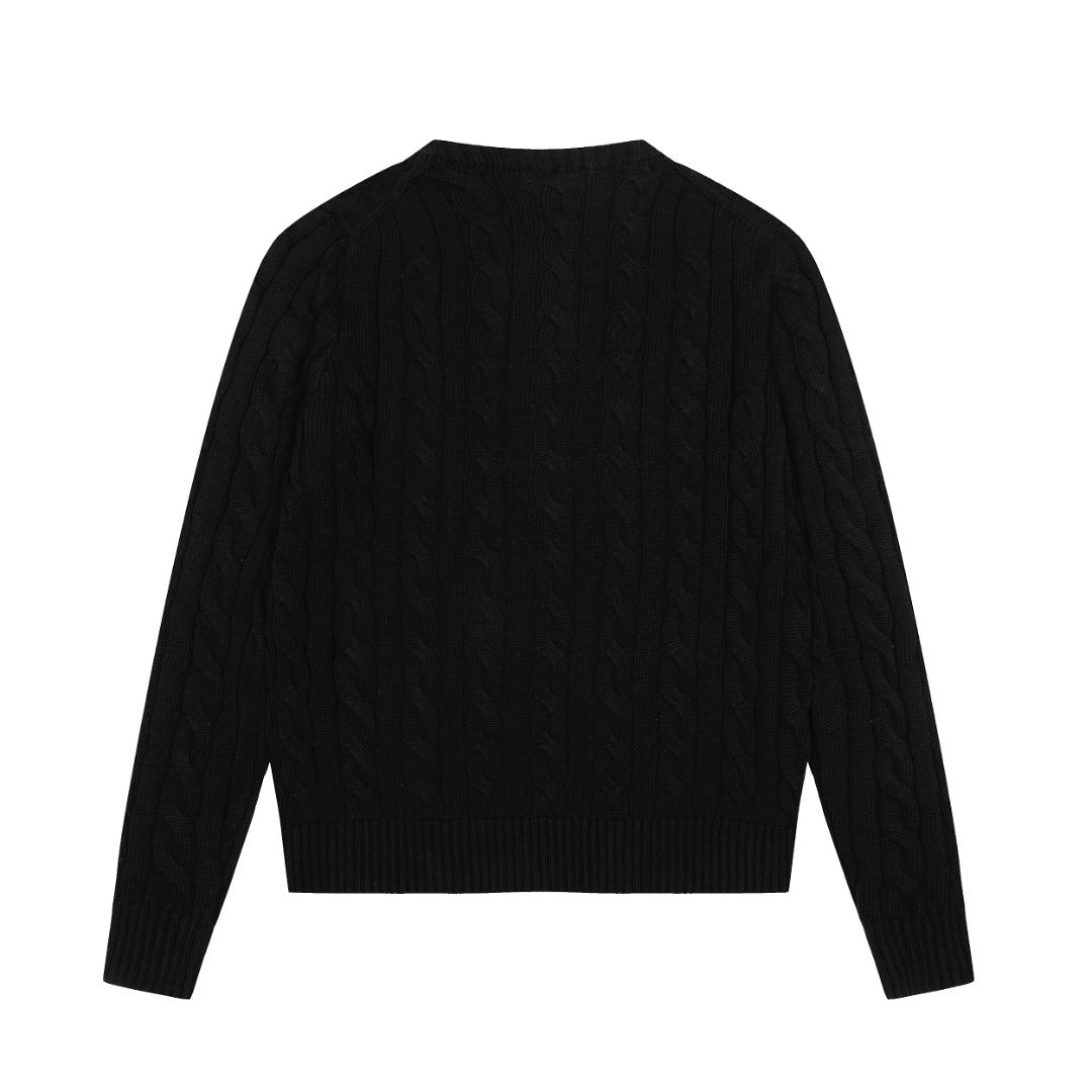 Cable-Knit Cotton Crewneck Sweater Black