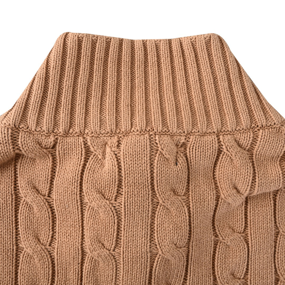 Cable-Knit Cotton Full-Zip Sweater Camel
