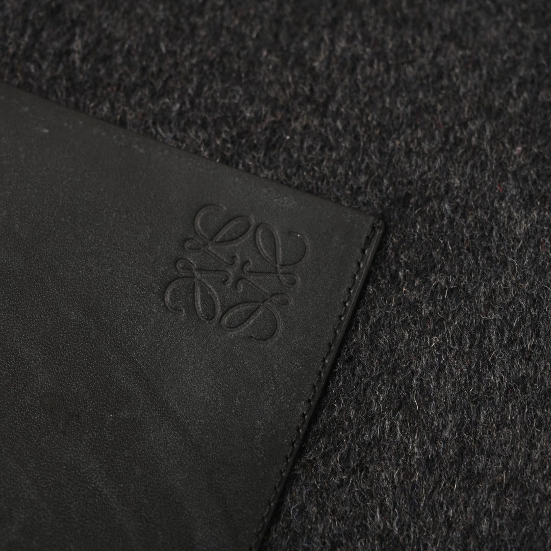 Double-Face Leather-Pocket Charcoal Melange