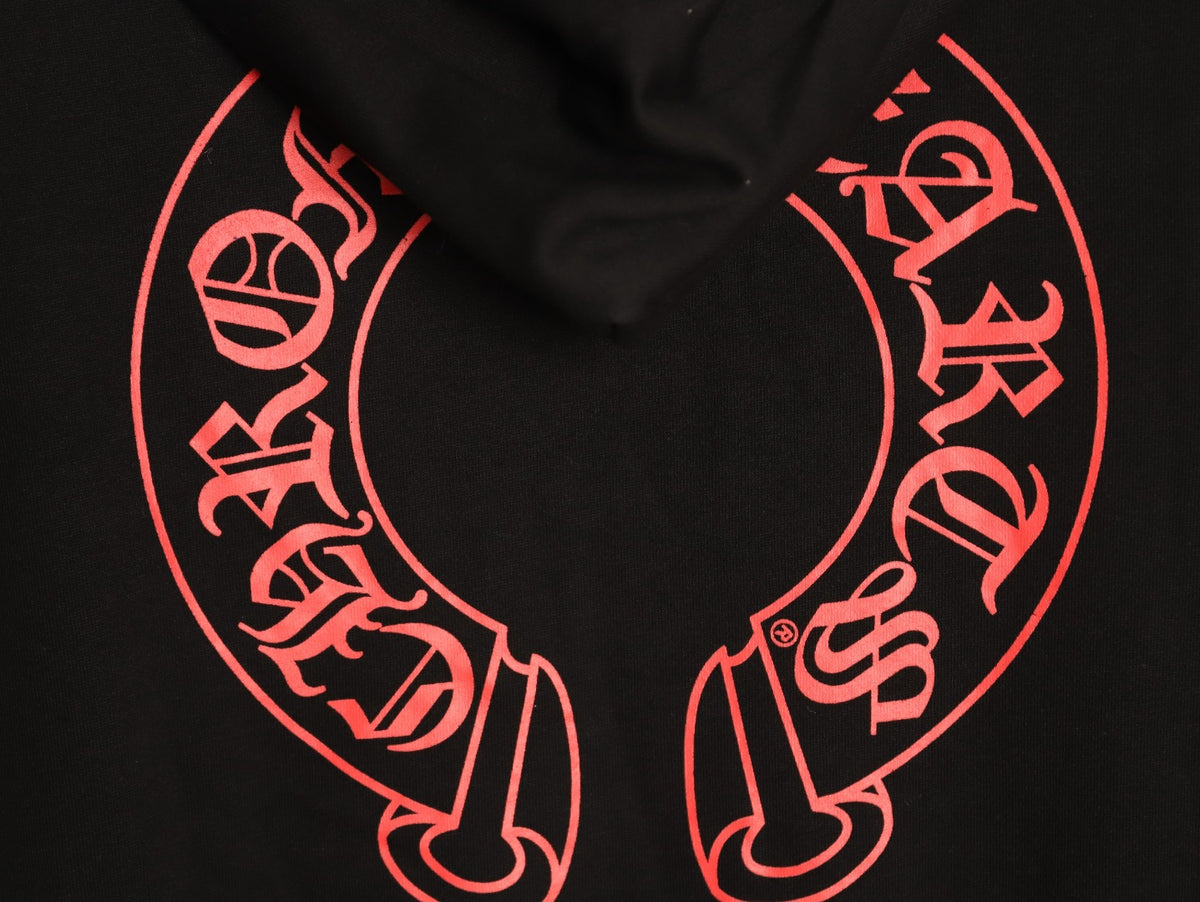 Horseshoe Floral Hoodie Black & Red
