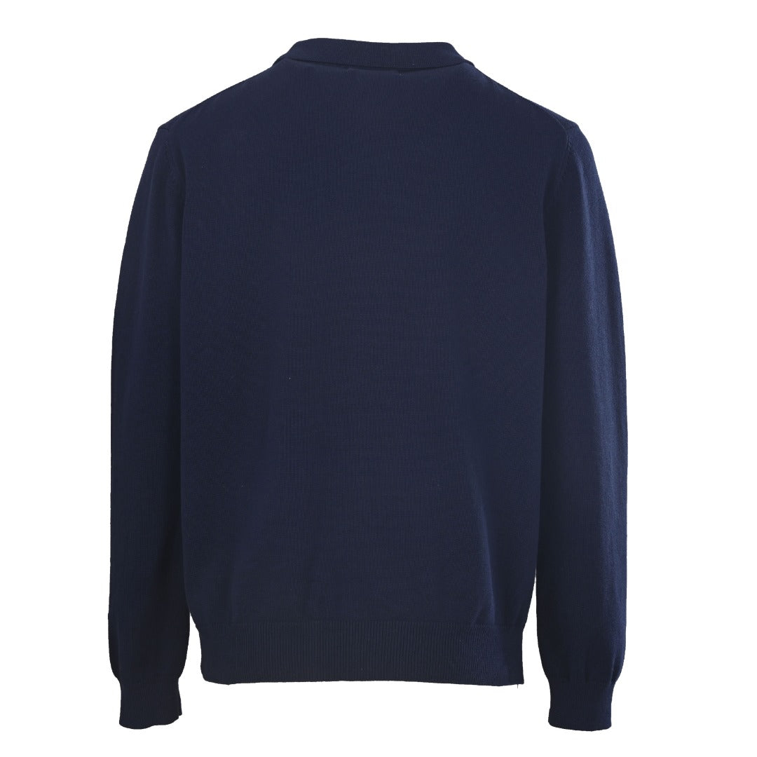 Polo Collar Cardigan Navy Blue