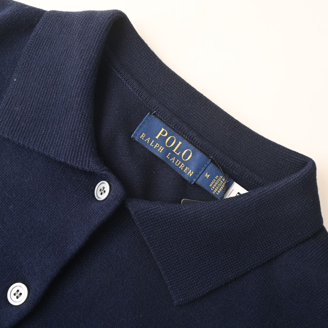 Polo Collar Cardigan Navy Blue
