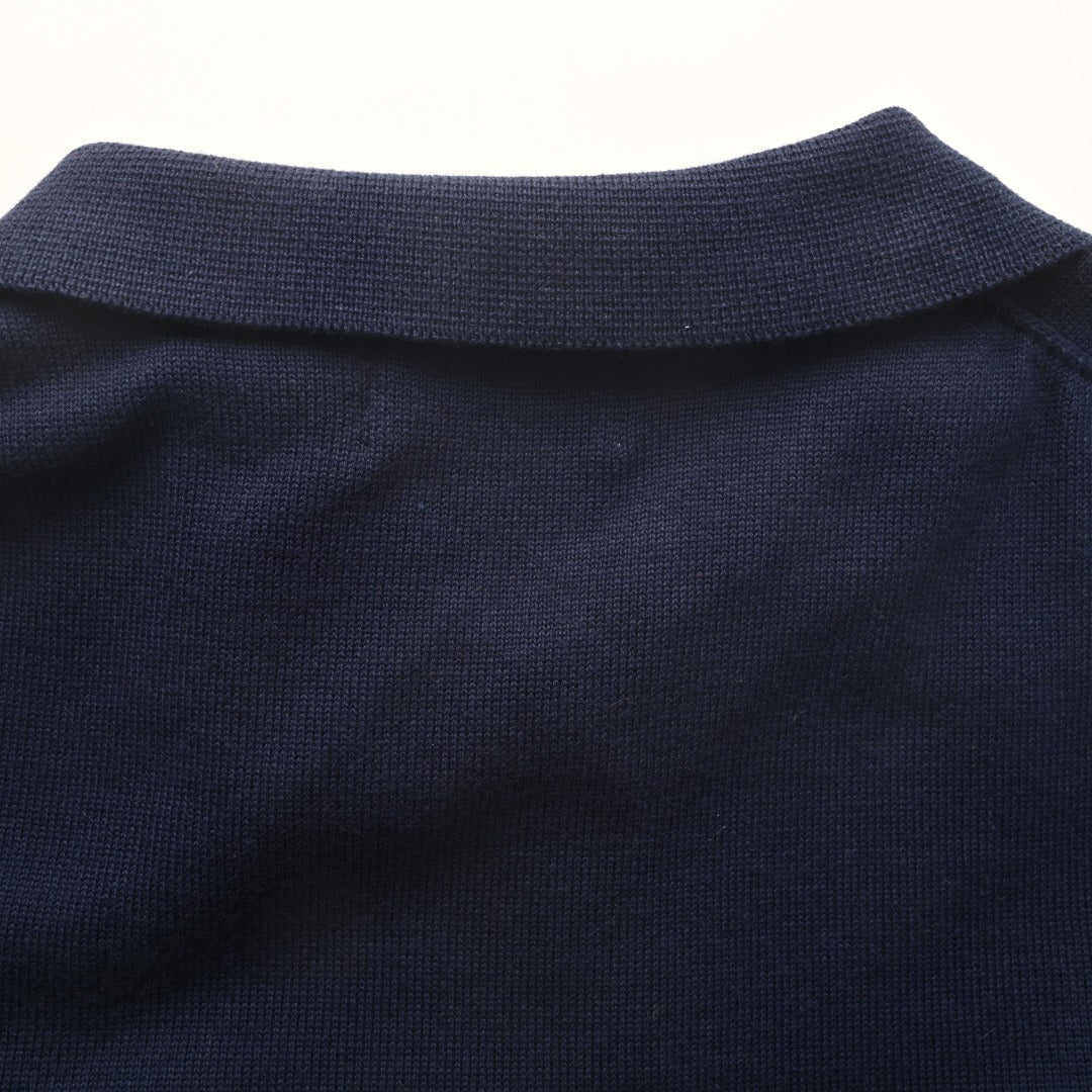 Polo Collar Cardigan Navy Blue