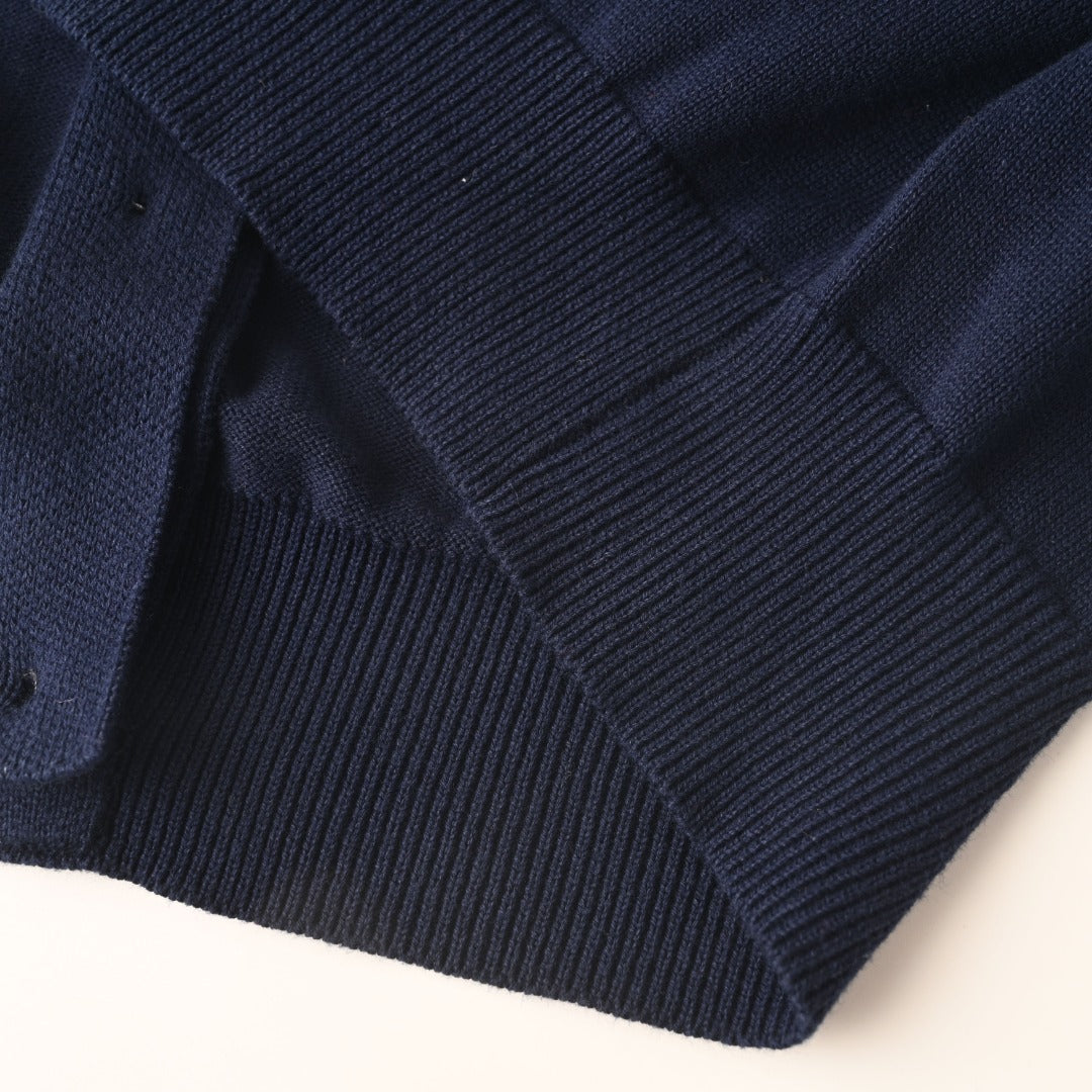 Polo Collar Cardigan Navy Blue