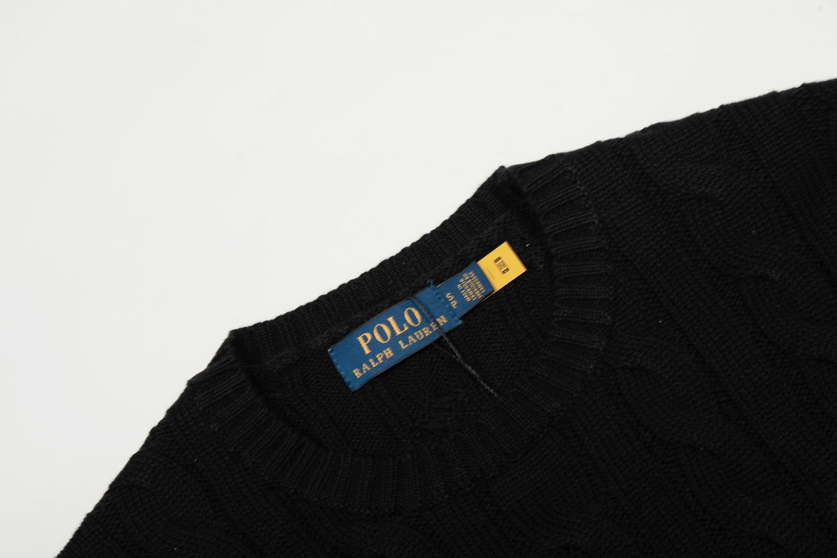 Cable-Knit Cotton Crewneck Sweater Black