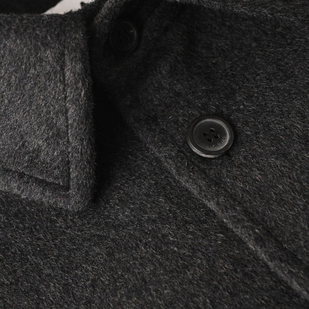 Double-Face Leather-Pocket Charcoal Melange