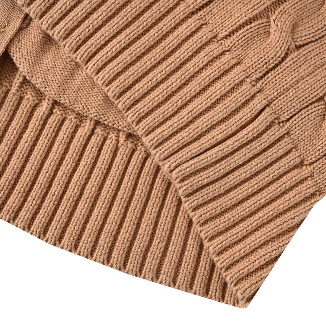 Cable-Knit Cotton Full-Zip Sweater Camel