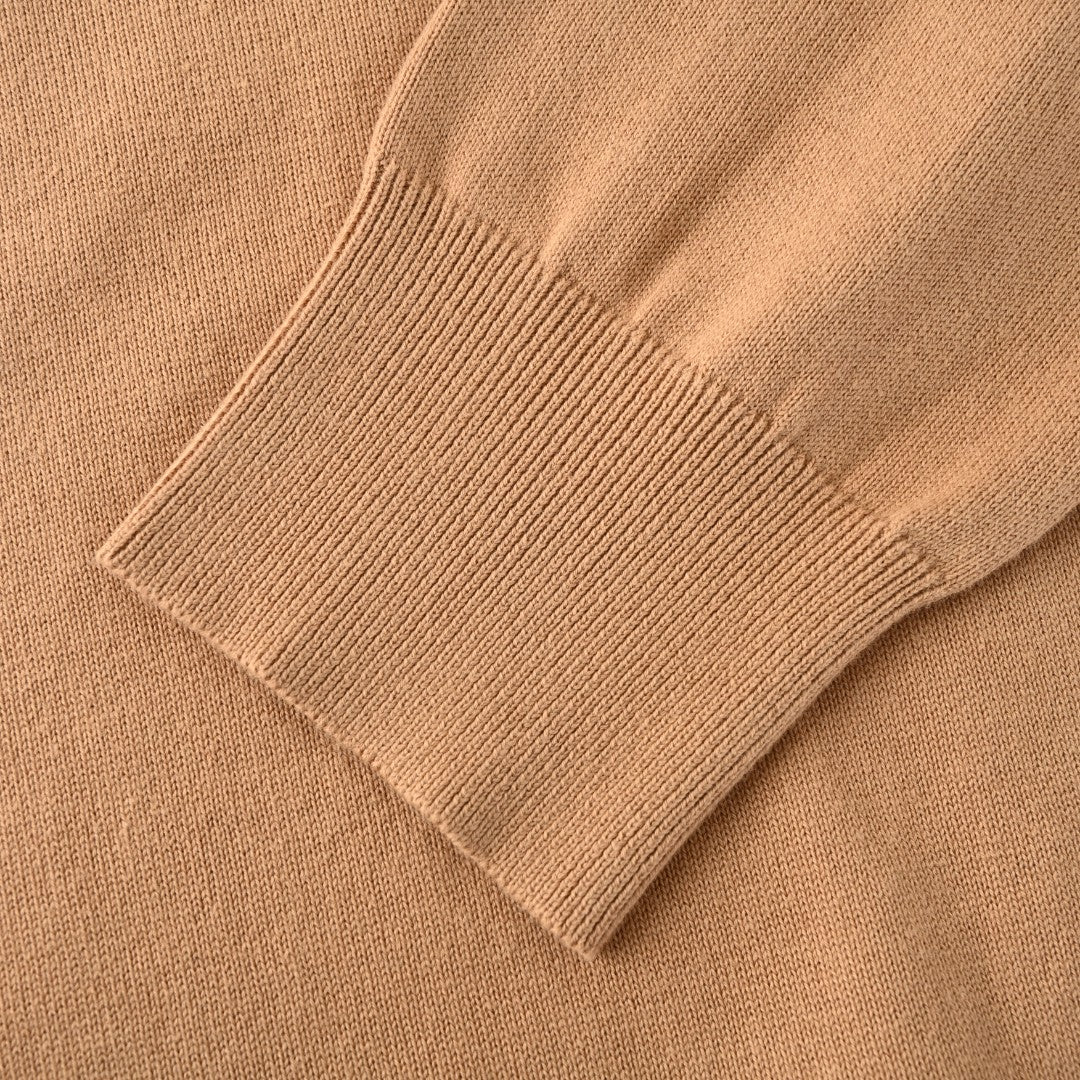 Long-Sleeve Knit Polo Camel Melange