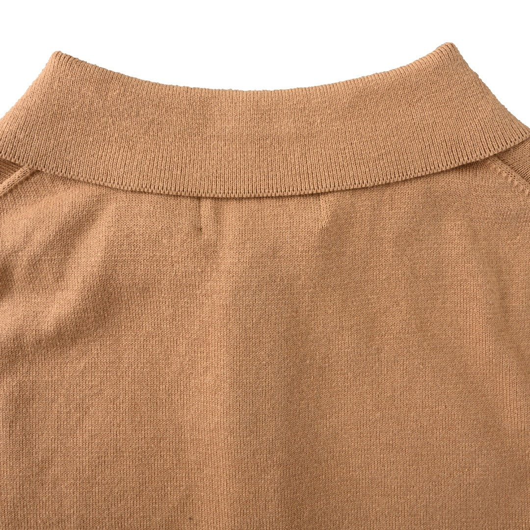 Long-Sleeve Knit Polo Camel Melange