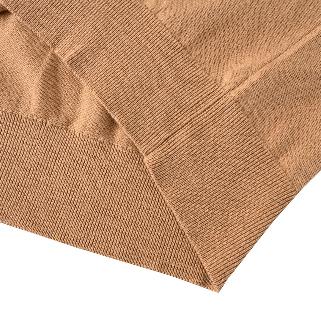 Long-Sleeve Knit Polo Camel Melange