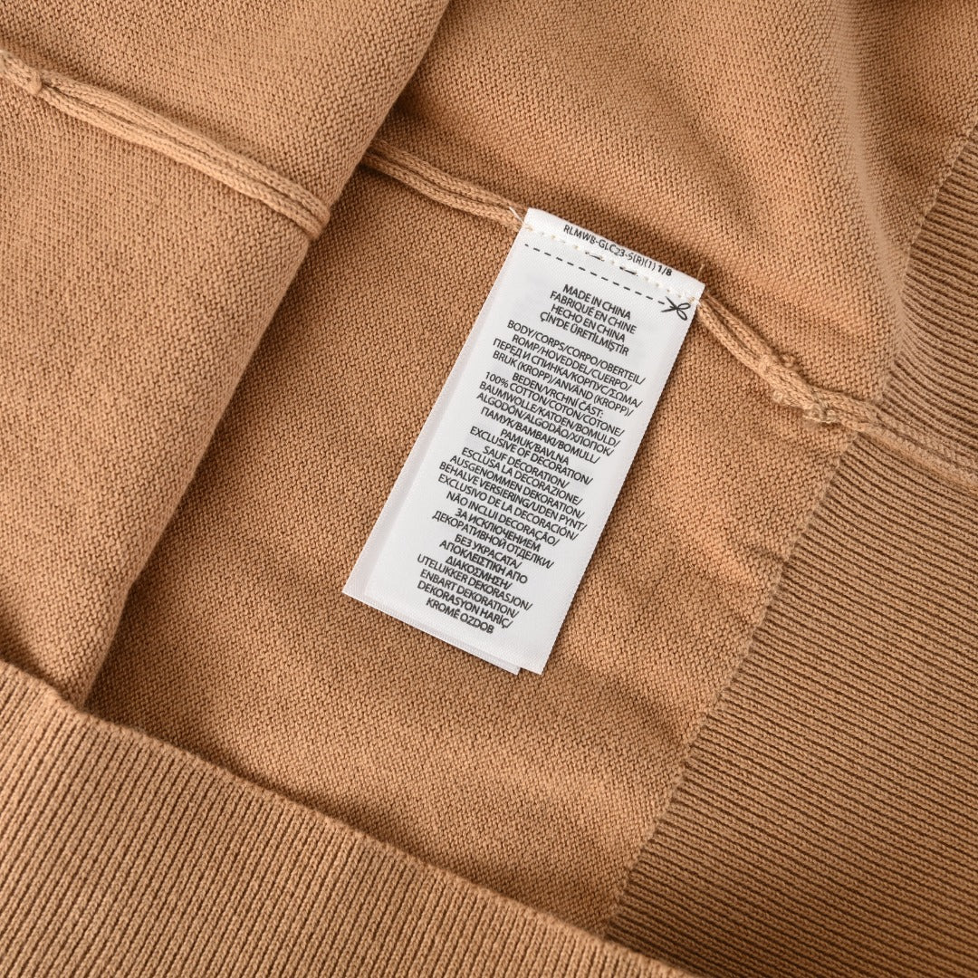 Long-Sleeve Knit Polo Camel Melange
