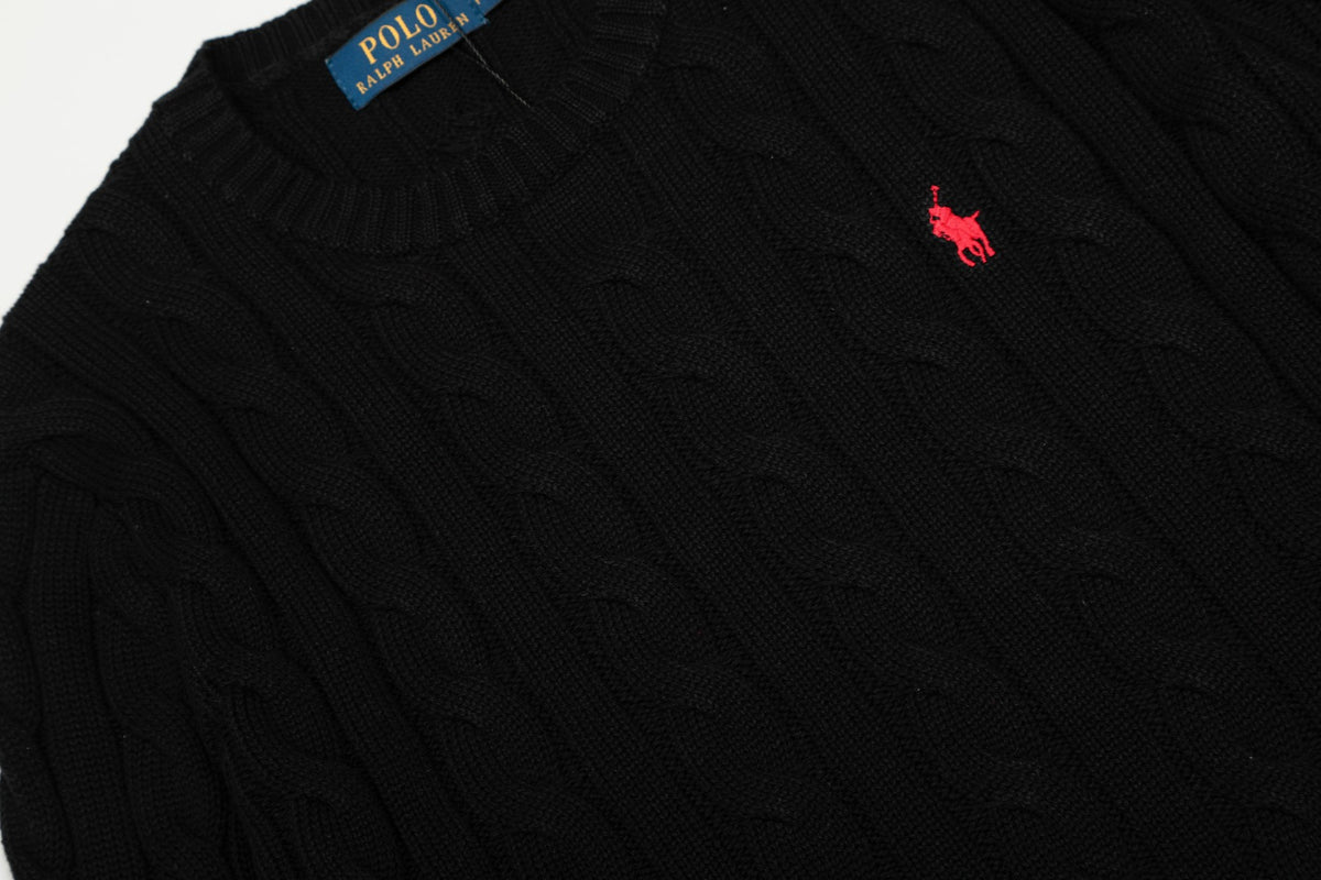 Cable-Knit Cotton Crewneck Sweater Black