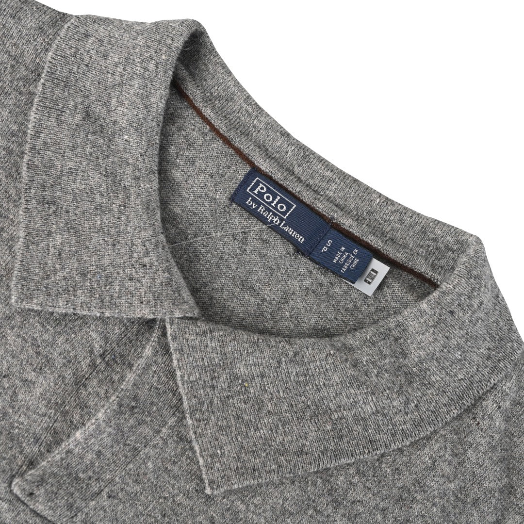 Wool-Cashmere Polo-Collar Sweater Grey Heather
