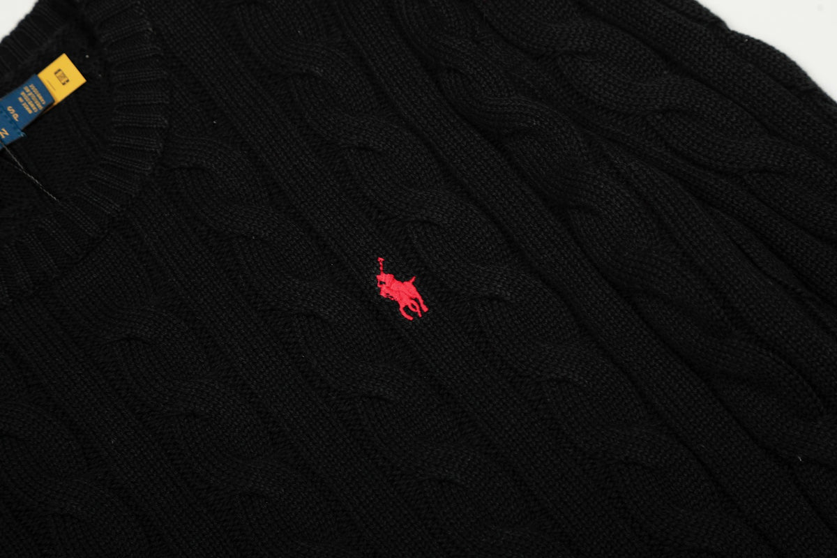 Cable-Knit Cotton Crewneck Sweater Black