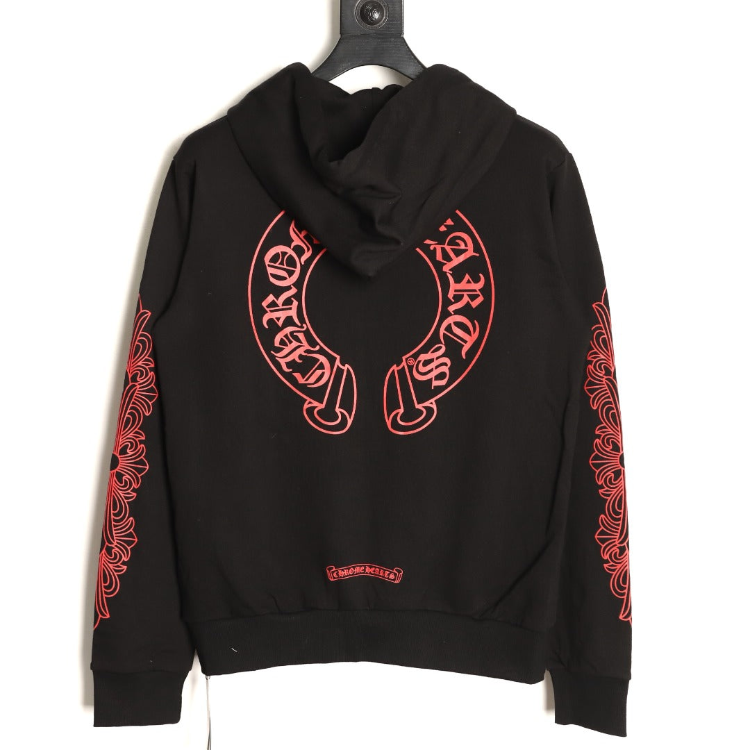 Horseshoe Floral Hoodie Black & Red