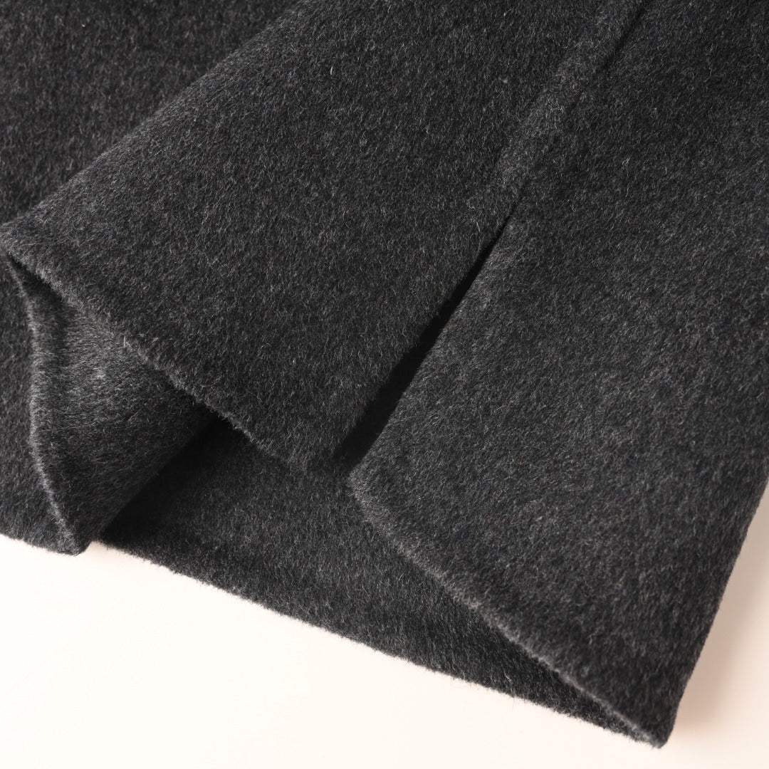 Double-Face Leather-Pocket Charcoal Melange
