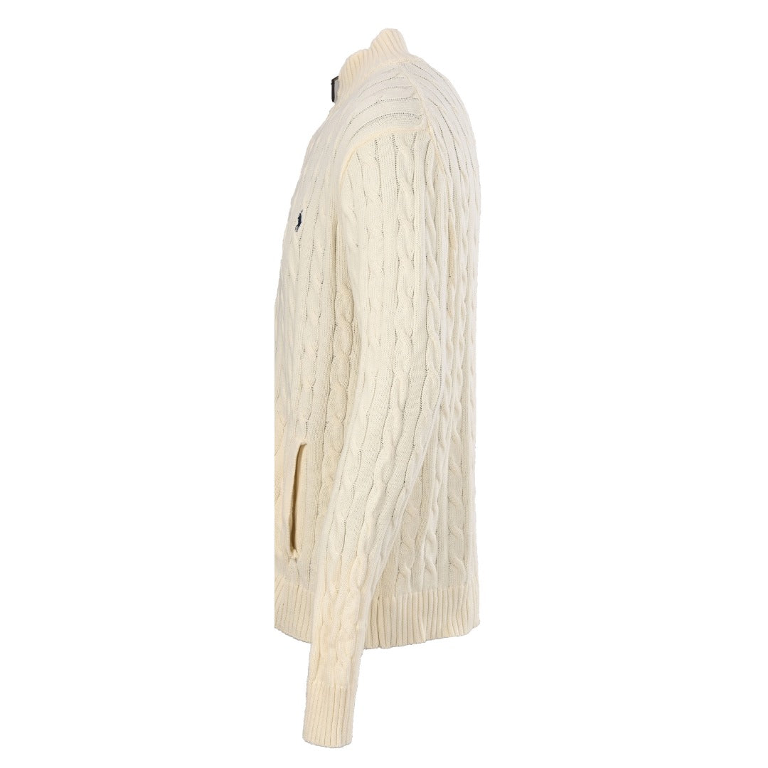 Cable-Knit Cotton Full-Zip Cardigan Andover Cream