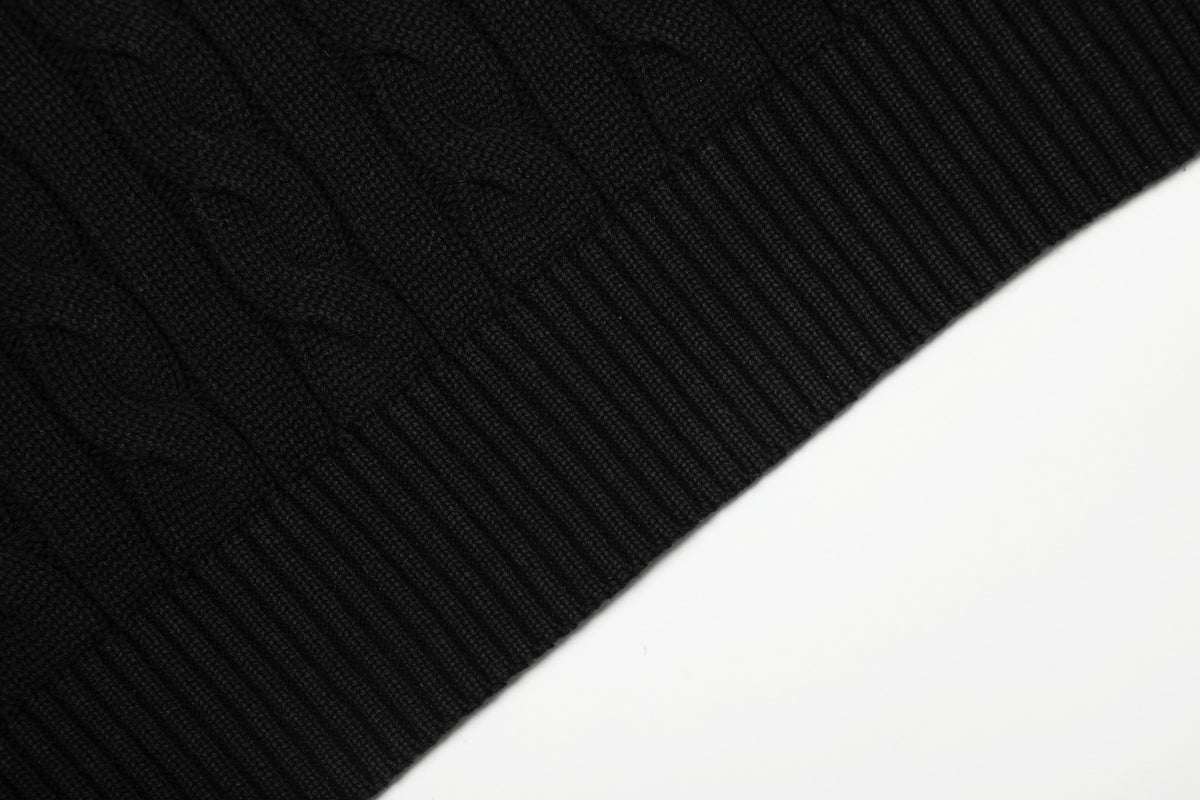 Cable-Knit Cotton Crewneck Sweater Black