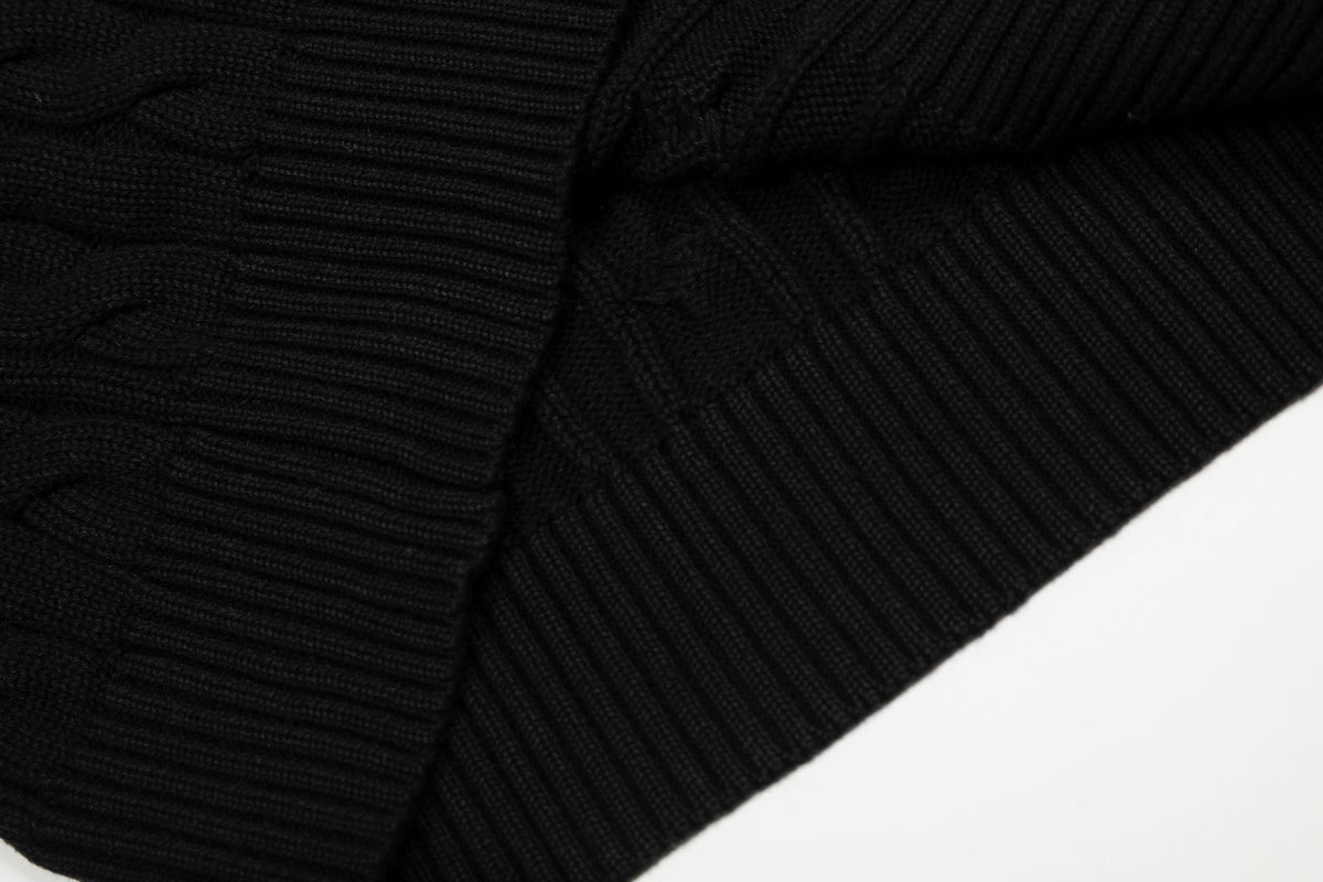 Cable-Knit Cotton Crewneck Sweater Black