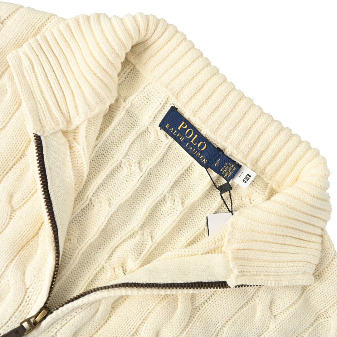 Cable-Knit Cotton Full-Zip Cardigan Andover Cream