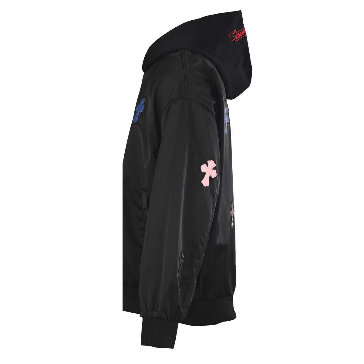 Multicolor Cross Patch Zip-Up Hoodie Black
