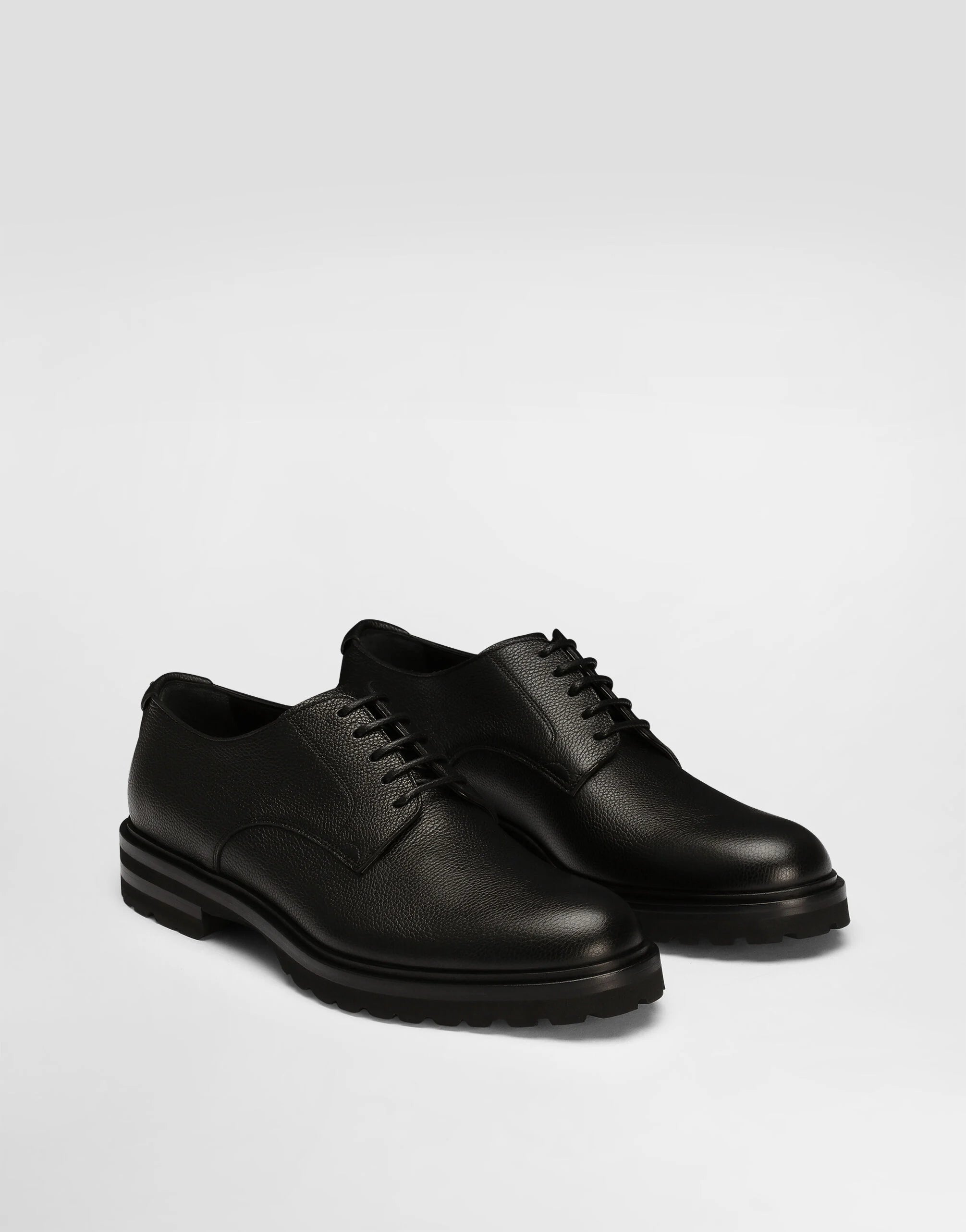 Grainy Calfskin Derby Shoes in Black