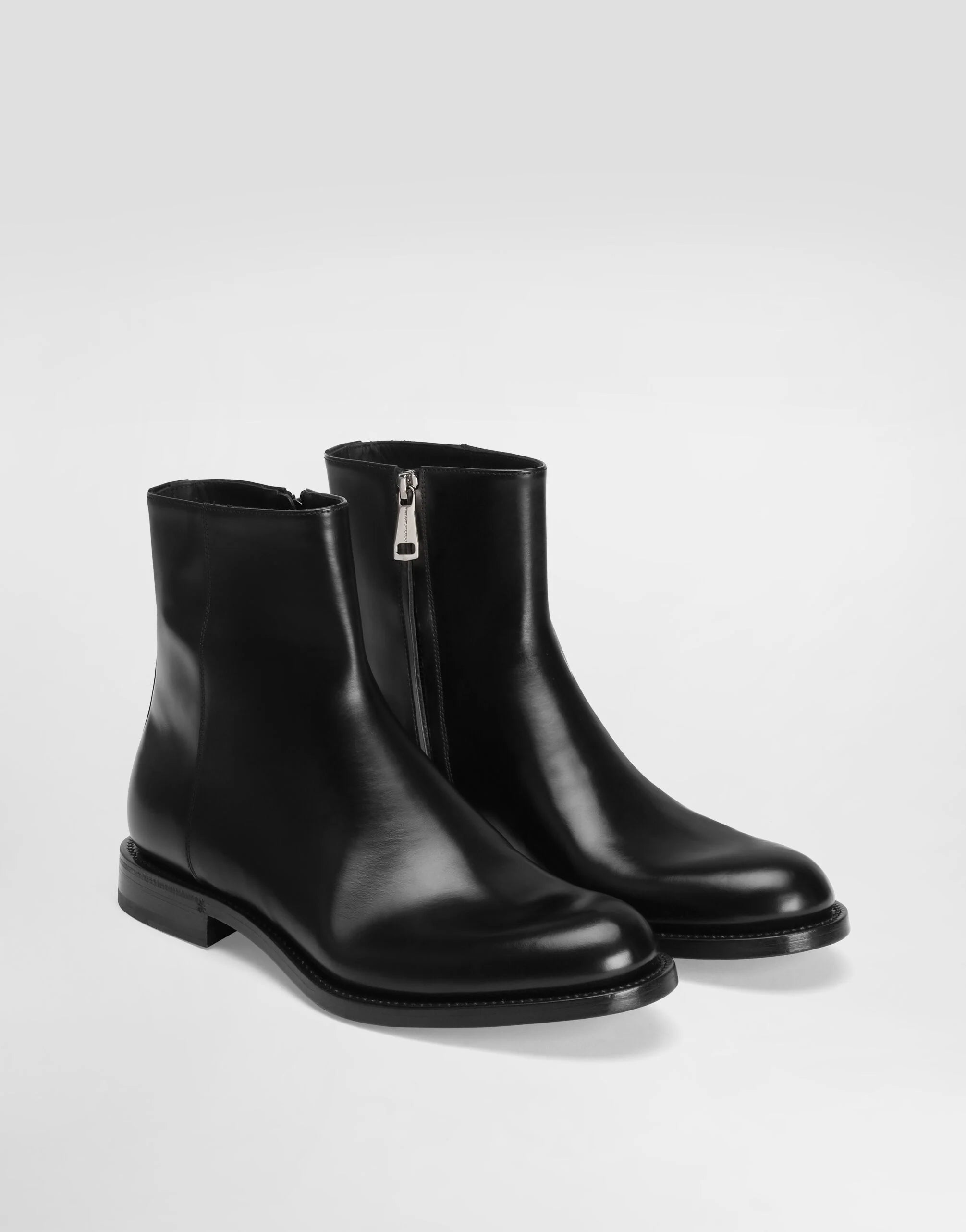 Brushed Leather Ankle Boots in Black