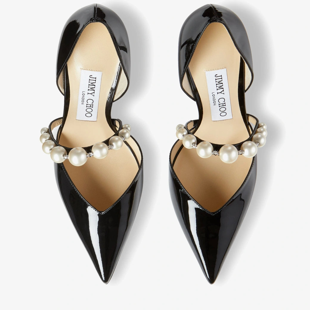 Aurelie 85 Black Patent Leather with Pearl Embellishment