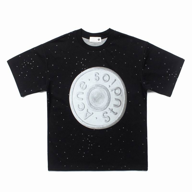 Crew Neck T-Shirt Distressed Button Logo Black