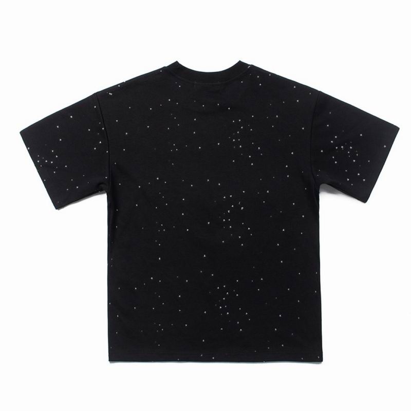 Crew Neck T-Shirt Distressed Button Logo Black