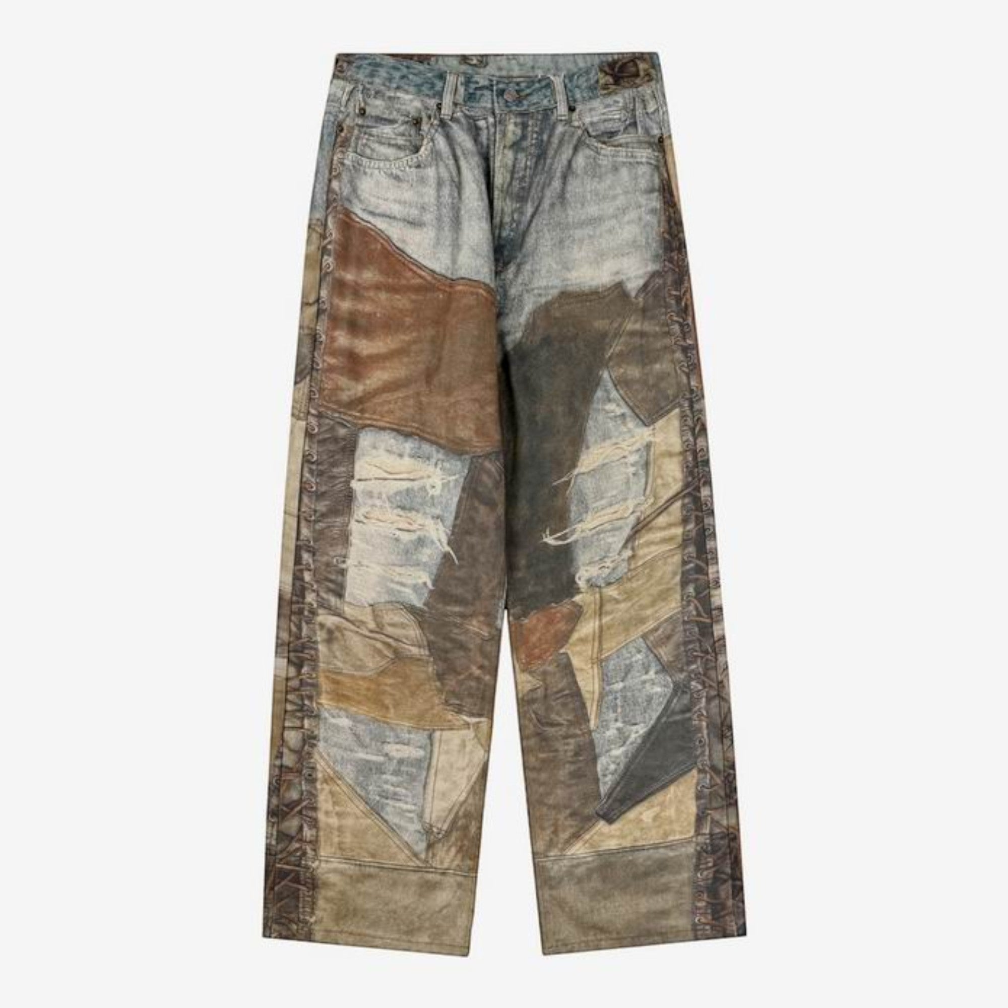 Patchwork Print Loose Fit Trousers