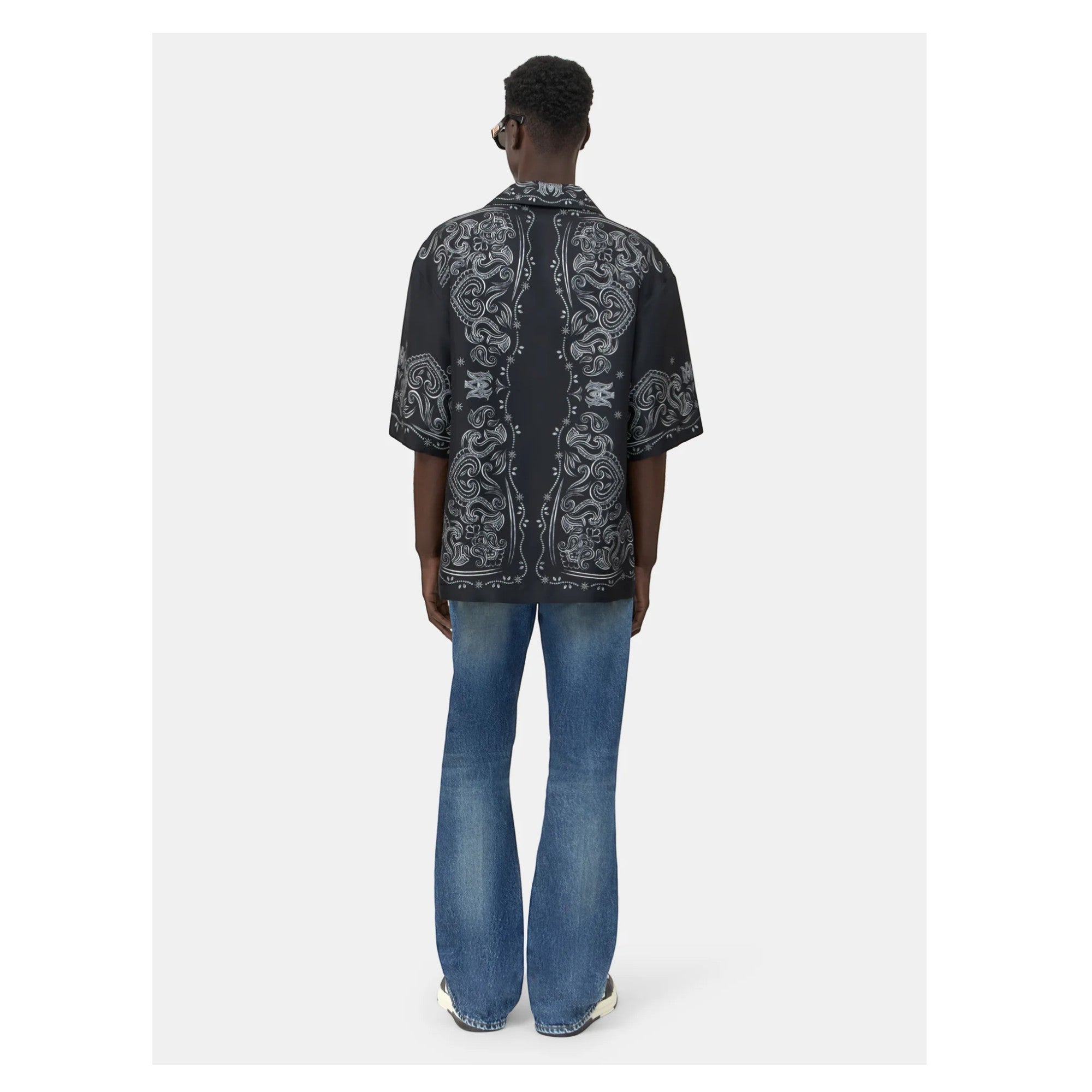 Bandana Paint Oversized Bowling Shirt Black