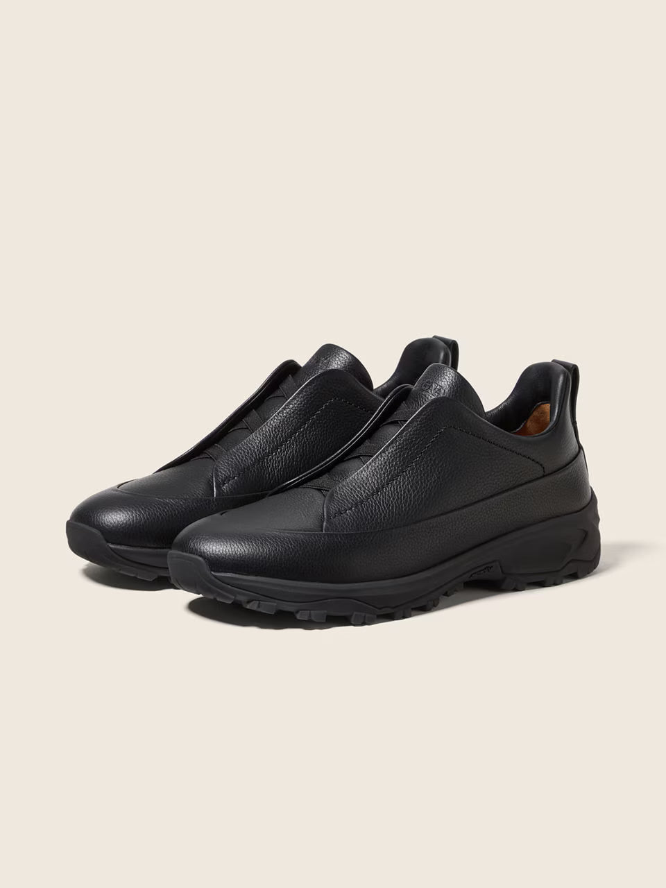 Zegna Black Leather Triple Stitch™ Monte Sneakers
