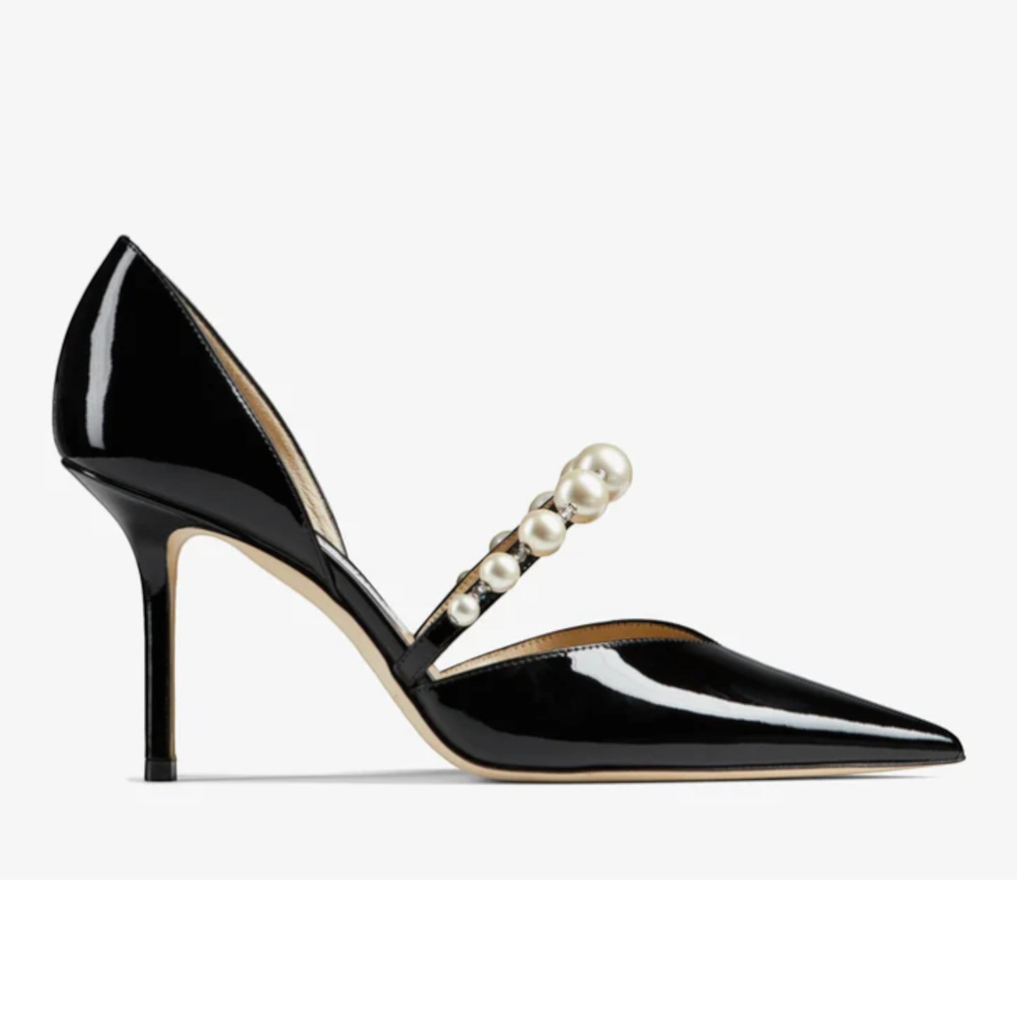 Aurelie 85 Black Patent Leather with Pearl Embellishment
