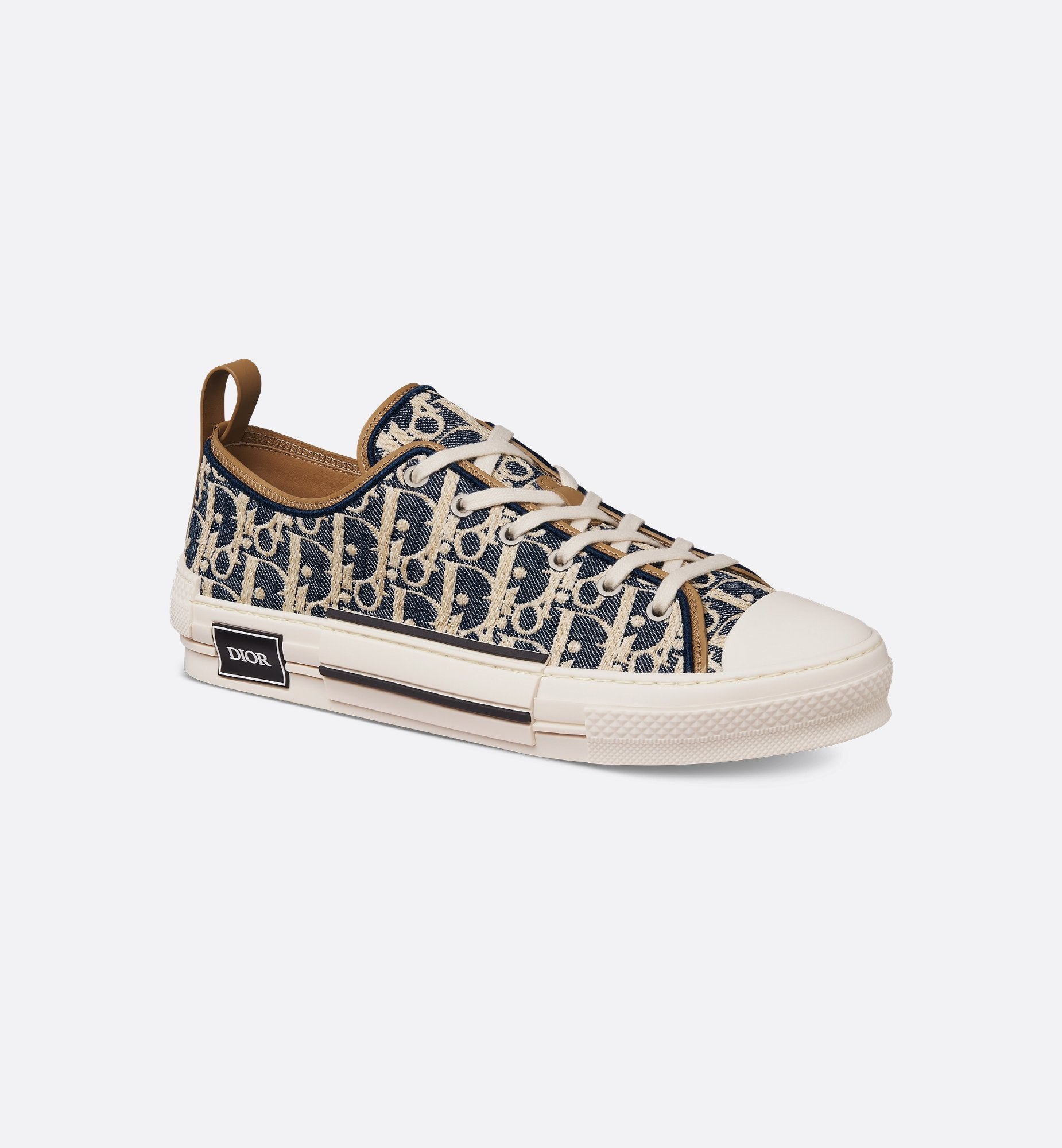 Dior B23 Low Top Blue and Beige Raffia-Effect Oblique Denim Sneakers