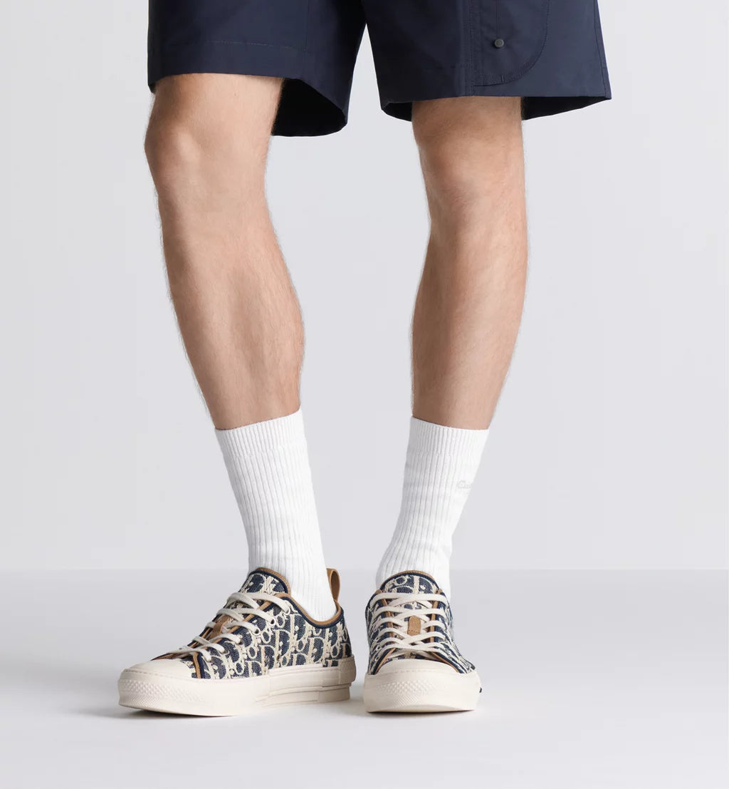 Dior B23 Low Top Blue and Beige Raffia-Effect Oblique Denim Sneakers