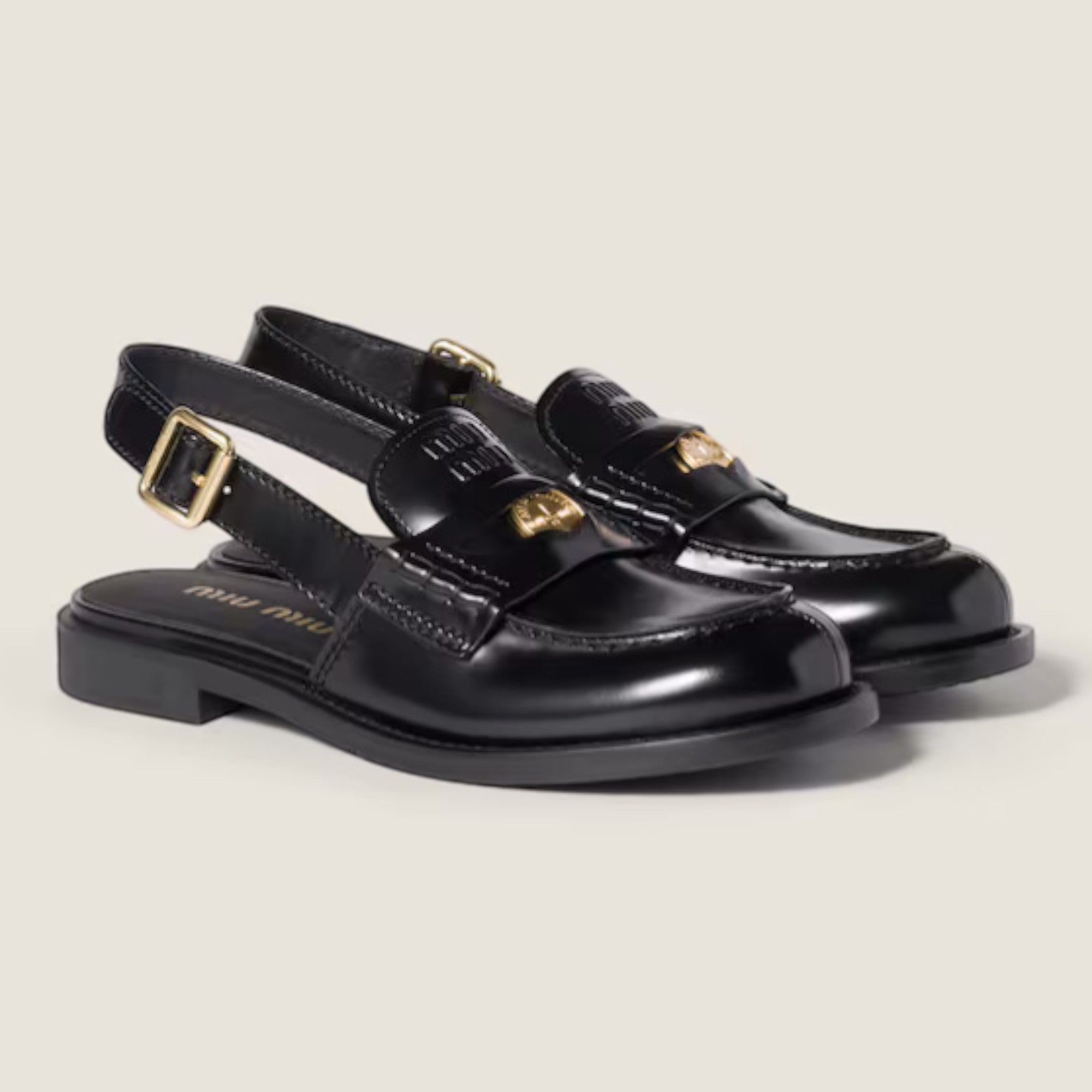 Brushed Leather Slingback Loafers Black