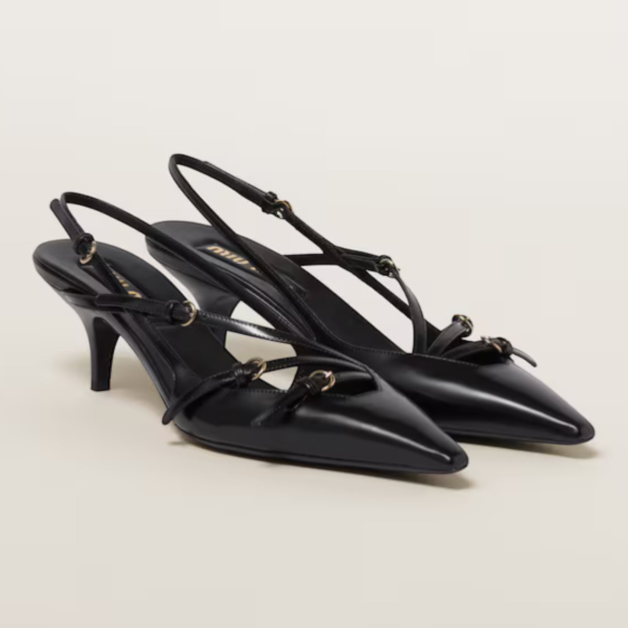 Brushed Leather Slingbacks with Buckles 55 mm Black