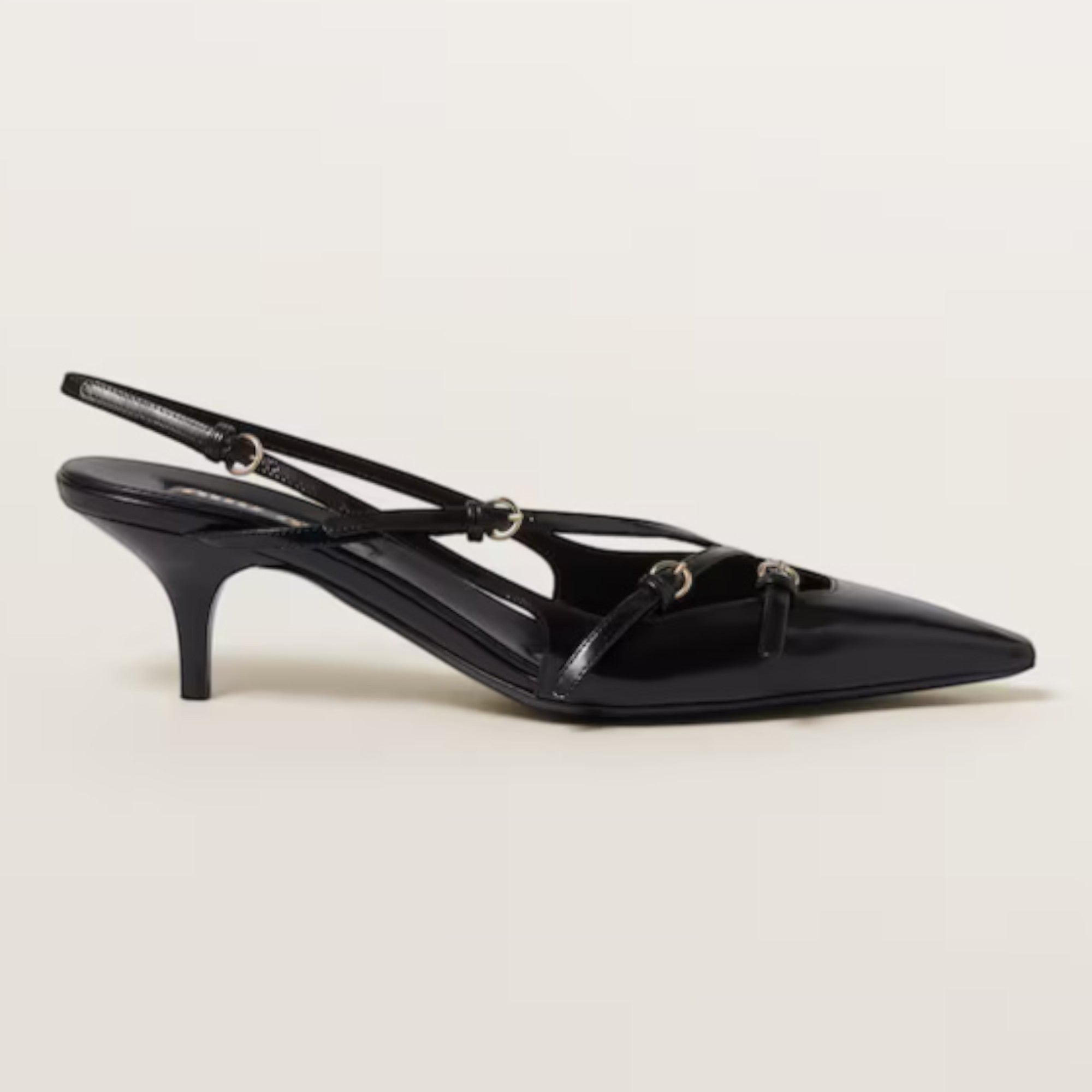 Brushed Leather Slingbacks with Buckles 55 mm Black