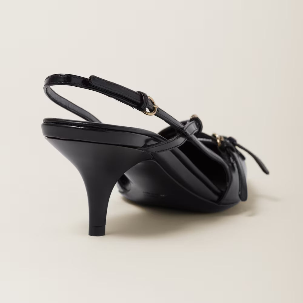 Brushed Leather Slingbacks with Buckles 55 mm Black