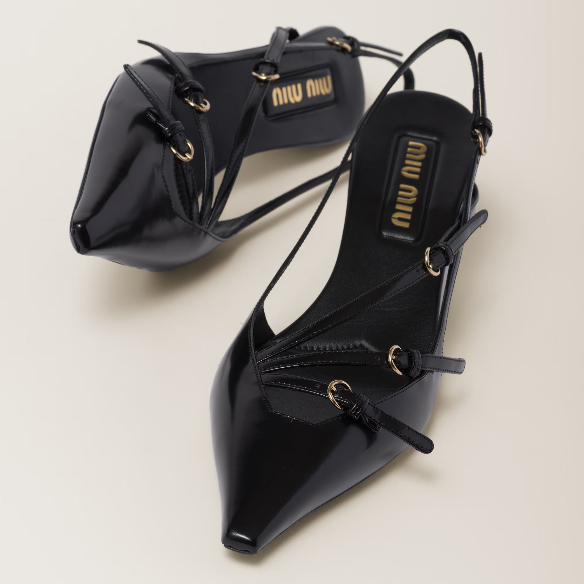 Brushed Leather Slingbacks with Buckles 55 mm Black