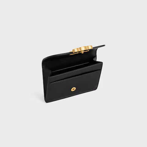 Triomphe Card Holder with Flap Shiny Calfskin