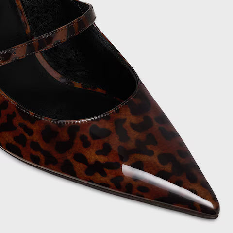 Judy Strappy Pump Printed Leopard Patent Calfskin