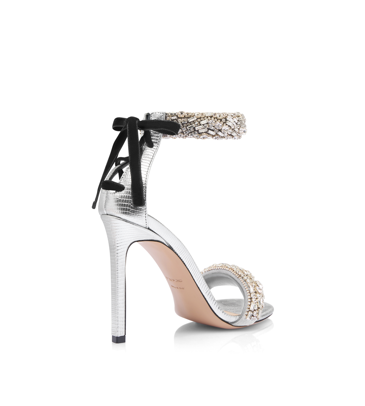 Edie Sandal Crystal-Embellished Lizard