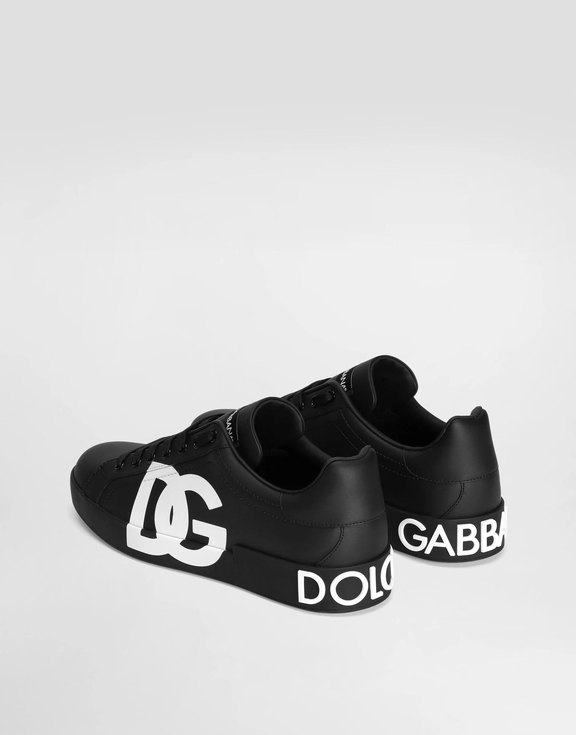 Portofino Nappa Calfskin Sneakers with DG Logo Print in Black
