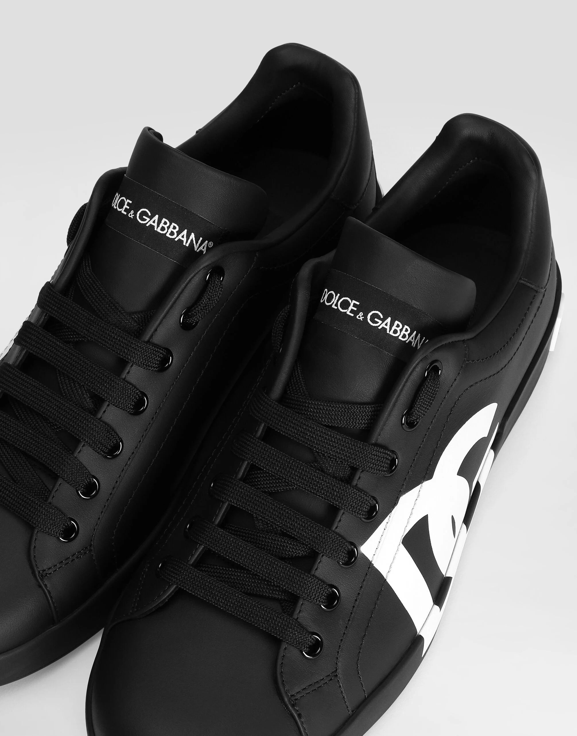 Portofino Nappa Calfskin Sneakers with DG Logo Print in Black